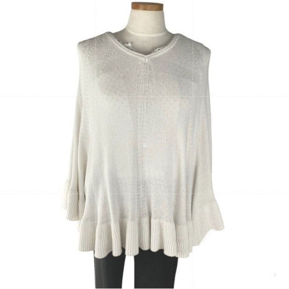Lilly Pulitzer Ruffle Hem Poncho Sweater Women XXS/XS Cream Knit Quiet Luxury